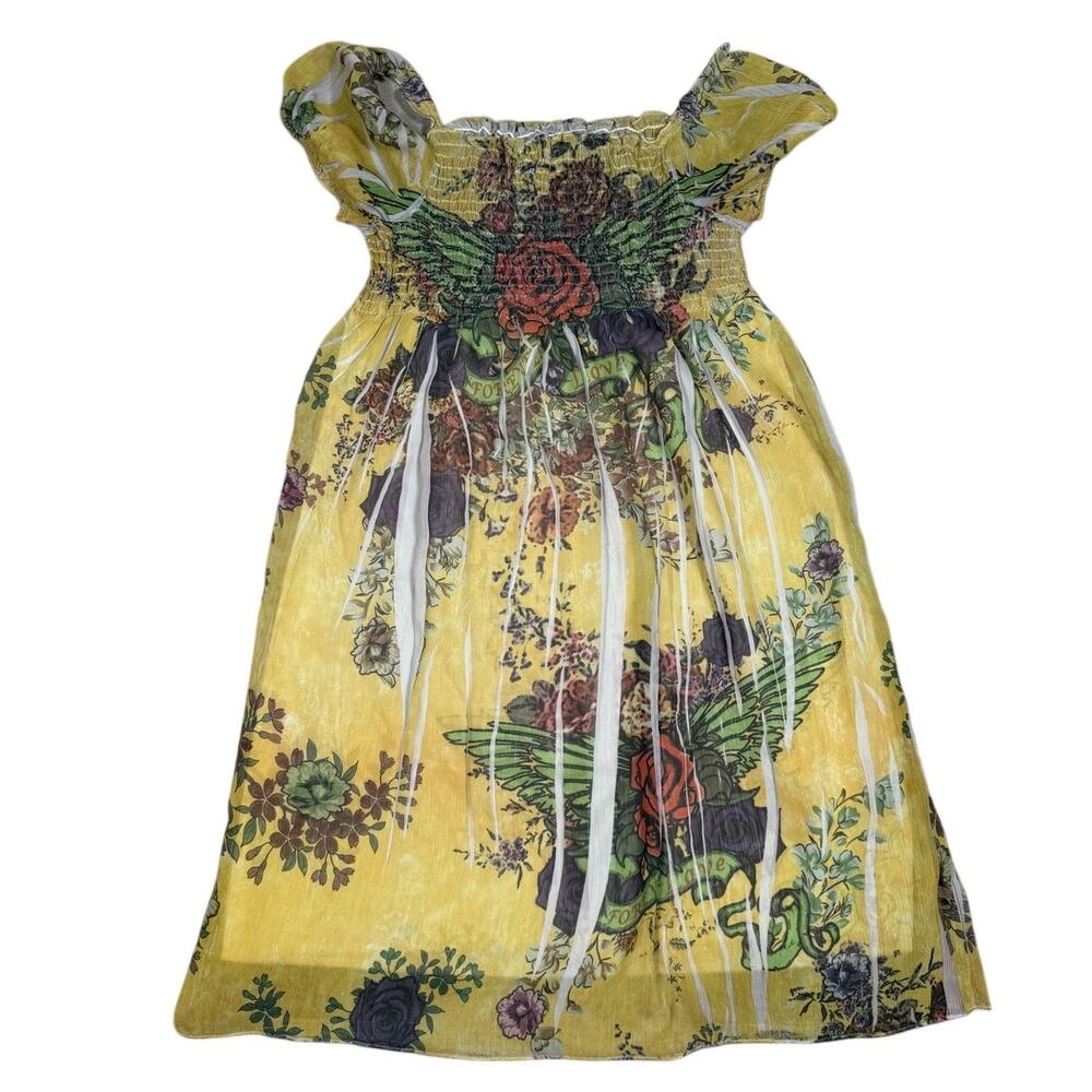 Julie's Closet Womens Size S Tattoo Print Smocked Mini Dress